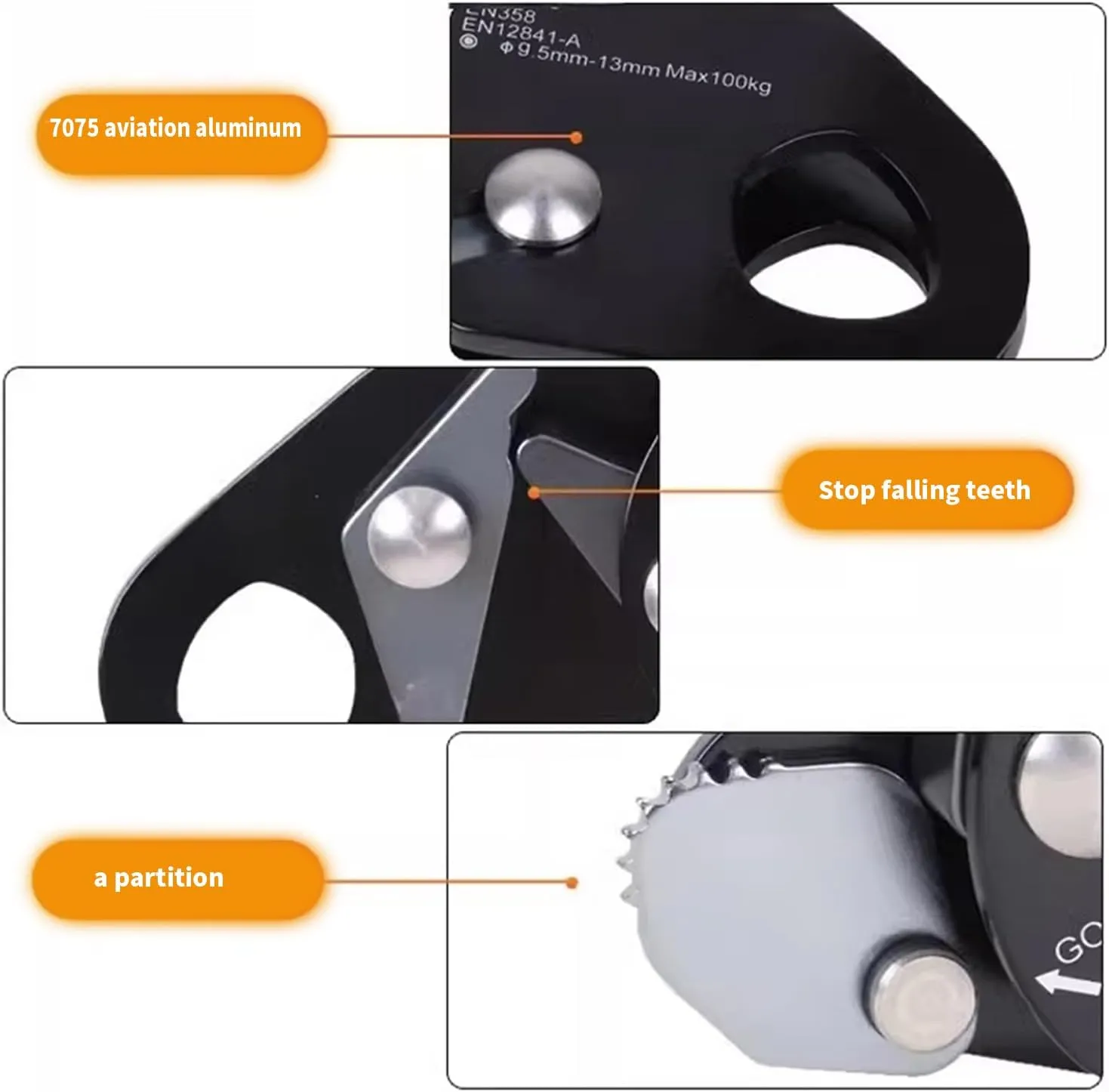 High Altituded Rope Locking Device Light Weight Aluminum Rope Grab Tool for Professional Climbers