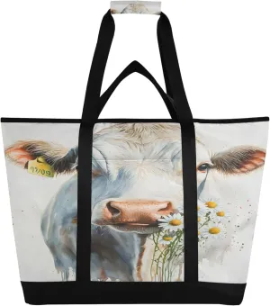 Highland Cow Reusable Insulated Cooler Bag with Ice Pack Compartment - Large 47L Waterproof Thermal Grocery Tote for Picnic Beach Camping Lunch Storage
