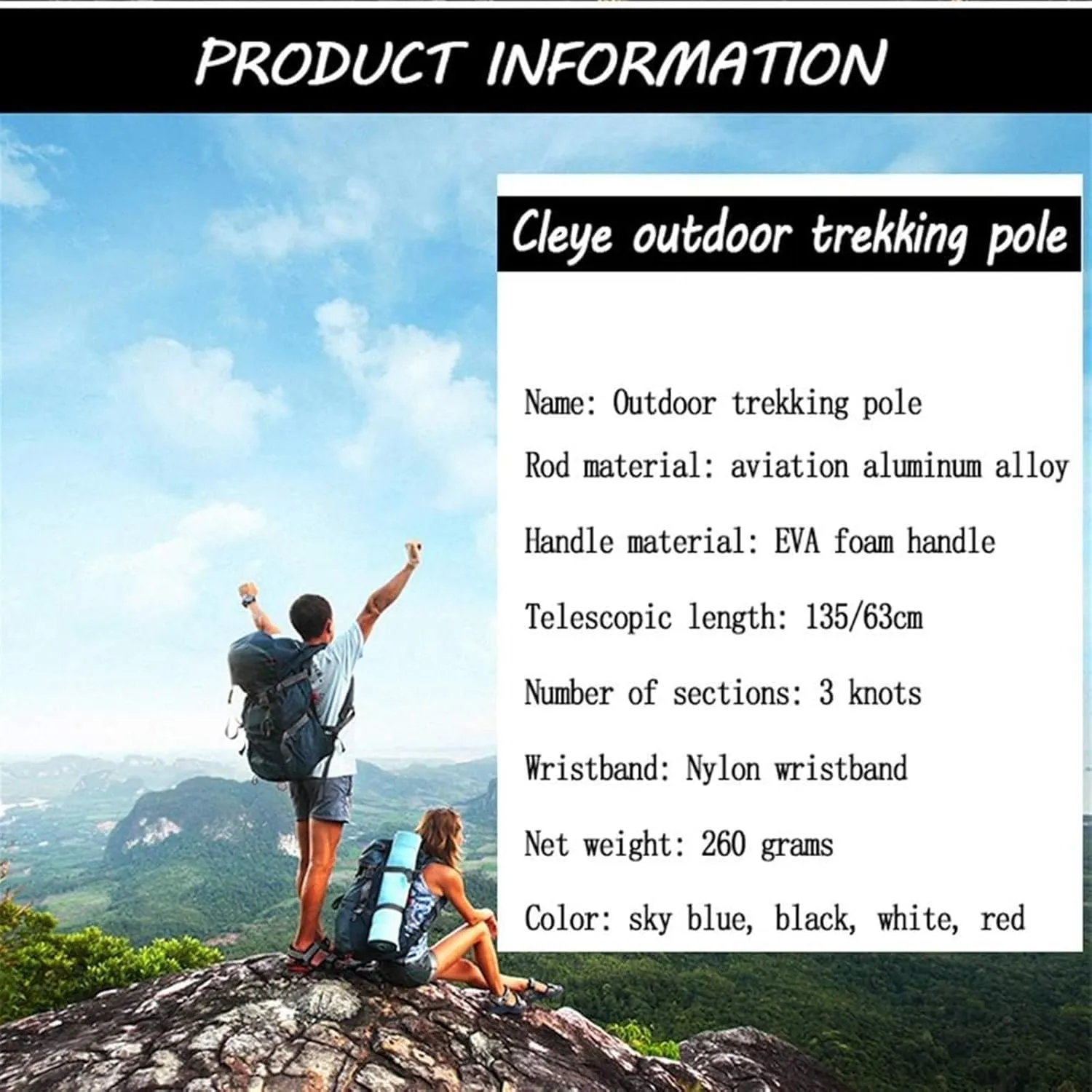 Hiking Trekking Poles Walking Trekking Poles Telescopic Ultralight for Hiking Camping Mountaining Backpacking Hiking Sticks for Trekking(Red)