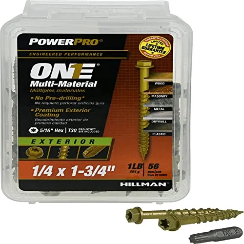 Hillman POWERPRO ONE 1/4 in. x 1-3/4 in. L Star Hex Washer Head Bronze Steel Multi-Material Screw