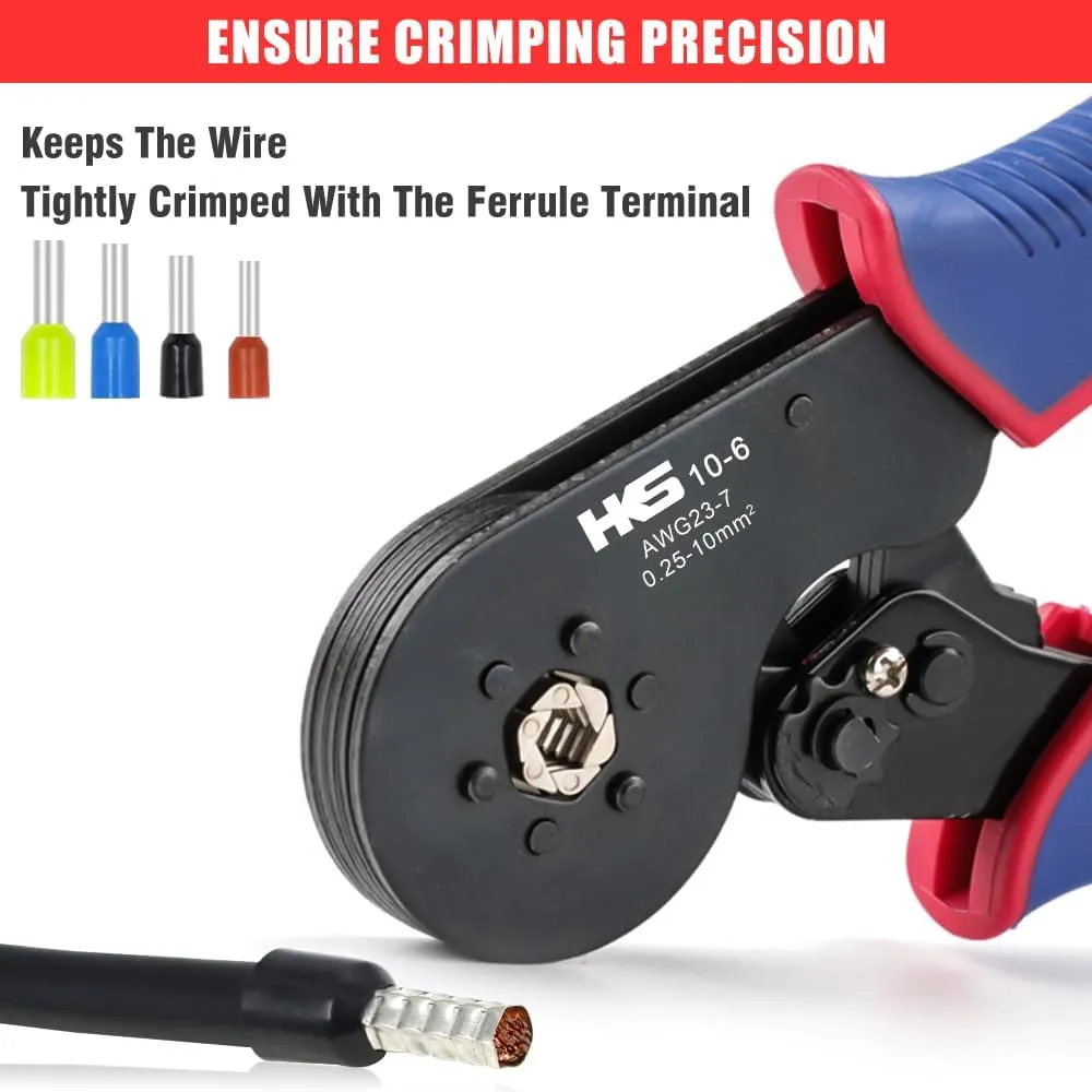 HKS Ferrule Crimping Tool AWG 23-7, Hexagonal Ratchet Self-Adjusting Crimper for End-Sleeve Terminals