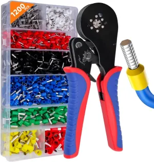 HKS Ferrule Crimping Tool Kit AWG 30-5 with 1200PCS Red Copper Terimnals, Hexagonal Self-Adjusting Ratchet Crimper for End-Sleeves (16-6 with 1200PCS Kit)