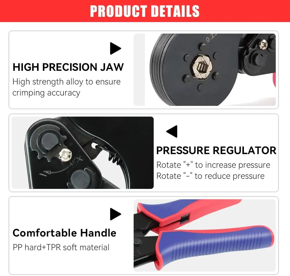 HKS Ferrule Crimping Tool Kit - Hexagonal Ferrule Crimper Plier (AWG 23-7) with 1900pcs Wire End-Sleeves Terminals Kit