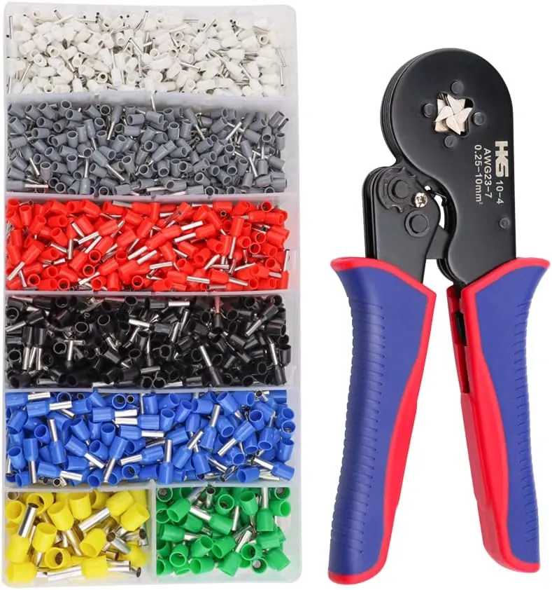 HKS Ferrule Crimping Tool Kit - Square Ferrule Crimper Plier (AWG 23-7) with 1900pcs Wire End-Sleeves Terminals Kit