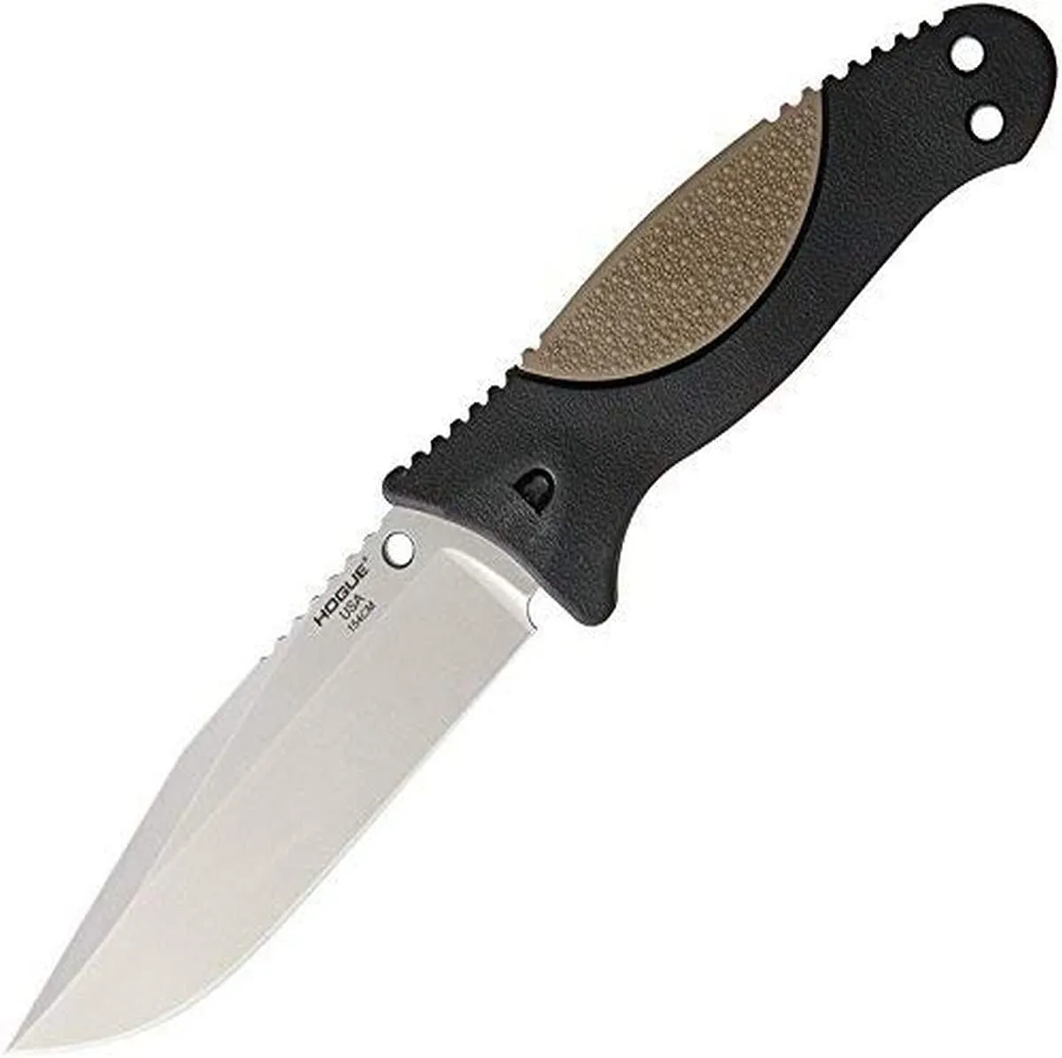 Hogue 35273 EX-F02 4.50" Fixed Clip Pt. Blade Knife, Black with Rubber OverMolded Handle, Dark Earth