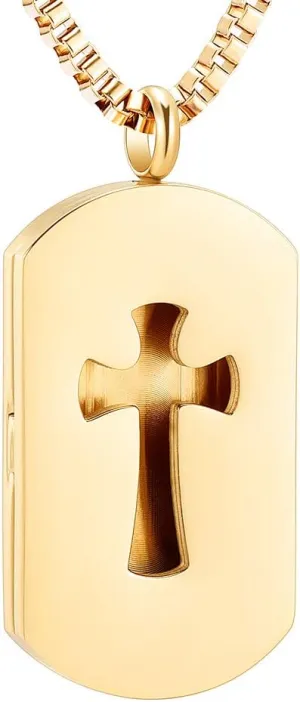 Hollow Cross Essential Oil Diffuser Necklace Perfume Pendant Locket Necklace for Women Men (Gold)