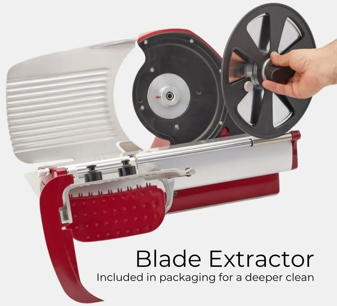 Home Line Plus 250 Food Slicer | 10-inch Chromed Steel Blade | Adjustable Thickness | Premium Electric Slicer for Prosciutto, Cold Cuts, Cheese, Bread, Veggies and more (Red)