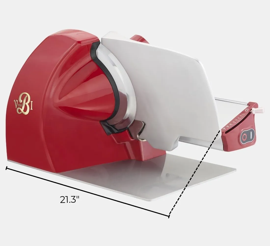 Home Line Plus 250 Food Slicer | 10-inch Chromed Steel Blade | Adjustable Thickness | Premium Electric Slicer for Prosciutto, Cold Cuts, Cheese, Bread, Veggies and more (Red)