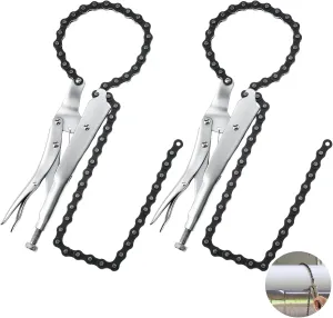 Honoson 2 Pcs 9 Inch Locking Chain Clamp with 35.8 Inch Long Chain Carbon Steel Locking Chain Plier Industrial Pipe Vise Chain Wrench 10.2 Inch Diameter for Pipe Fitting ‎Plumbing Woodworking Welding