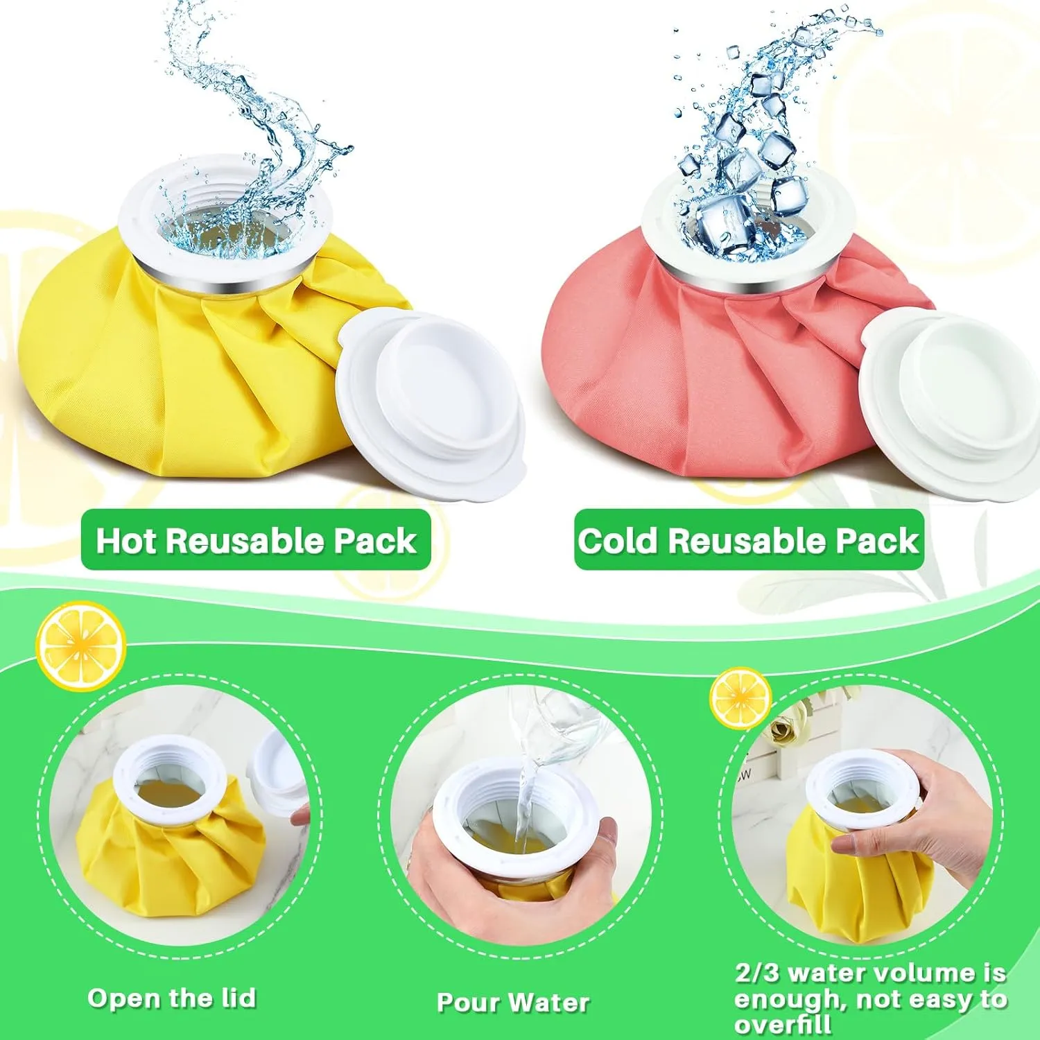 Honoson 4 Pack Reusable Ice Pack and Hot Water Bag for Adults, Cold and Hot Use for Injuries, Pain Relief, Wisdom Teeth, Breastfeeding, Tired Eyes, 5.5 Inches(Vivid Pure Style)