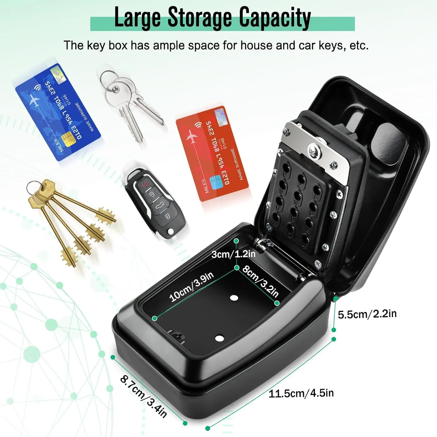 HUANLANG Key Lock Box for Outside Wall Mount 12-Digit Combination Lock Box Outdoor Spare Key Hider Waterproof Security Lockbox Large Capacity Key Box for Realtors Home Garage Office