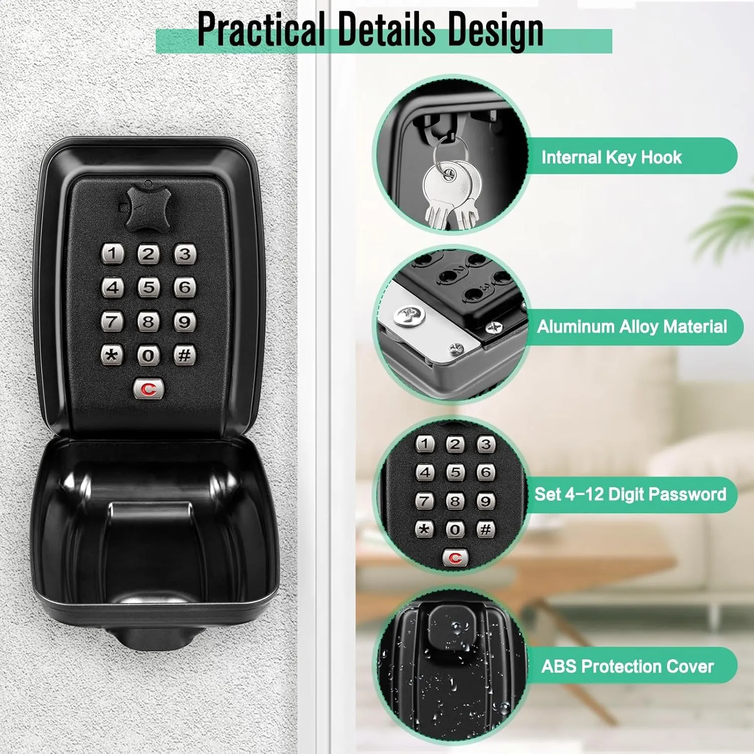 HUANLANG Key Lock Box for Outside Wall Mount 12-Digit Combination Lock Box Outdoor Spare Key Hider Waterproof Security Lockbox Large Capacity Key Box for Realtors Home Garage Office