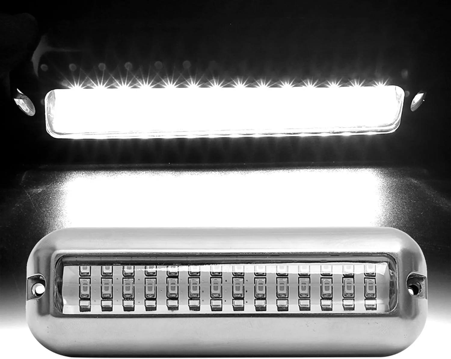 HUSUKU Mid 42LED 1500LM Marine Led Lights for Boat Underwater(White), 2PCS, 5.1inch, IP68, 316 Stainless Steel, Surface Mount for Yacht Pontoon Sailboat Kayak Skiff Duck Jon Accent Bass Boat Fishing