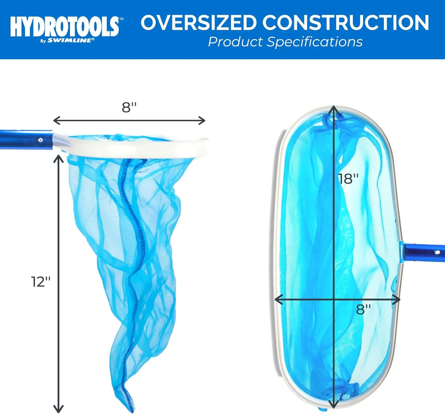 HYDROTOOLS By SWIMLINE 8033 Leaf Net For Inground Above Ground Pool Pond | Extra Large Skimmer Net Cleaning Tool & Ultra Fine Deep Mesh Bag | Durable Reinforced Aluminum Frame | For Debris Bugs Pickup