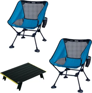 iClimb 1 Mini Folding Table and 2 Anti-Sinking Large Feet Chair Bundle, Ultralight Compact for Two Person Outdoor Backpacking Camping Hiking Beach Concert