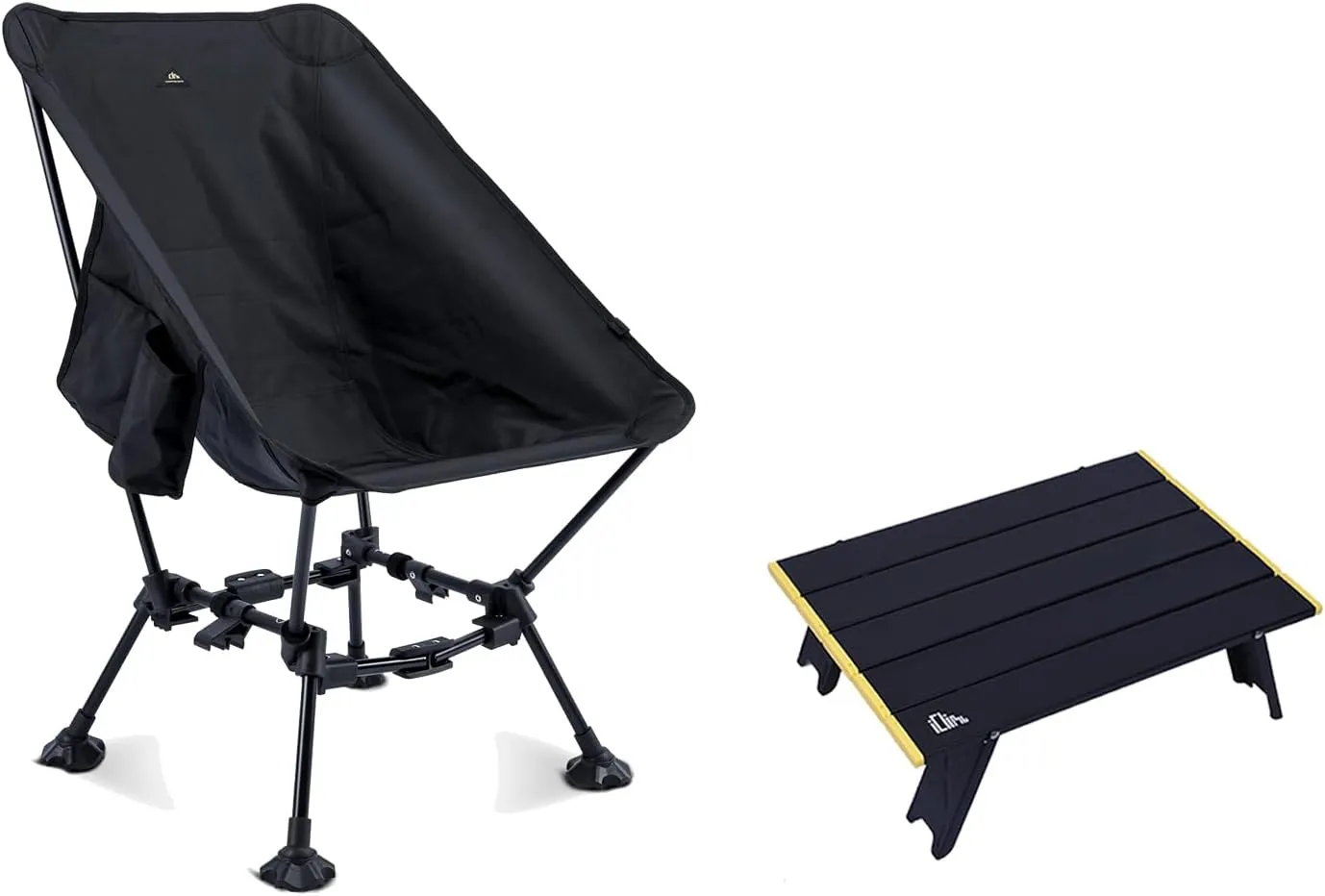 iClimb 1 Two-Heights Light Compact Anti-Sinking Chair and 1 Mini Folding Table Bundle, Ultralight Compact for Single Adult Outdoor Camping Beach Concert Motorcycling