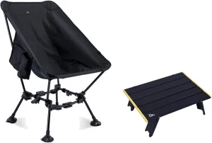 iClimb 1 Two-Heights Light Compact Anti-Sinking Chair and 1 Mini Folding Table Bundle, Ultralight Compact for Single Adult Outdoor Camping Beach Concert Motorcycling