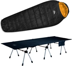 iClimb 1 Two Heights Super Easy Assemble Cot and 1 3M Thinsulate Insulation Sleeping Bag Bundle, Ultralight Compact for Solo Adult Outdoor Backpacking Camping