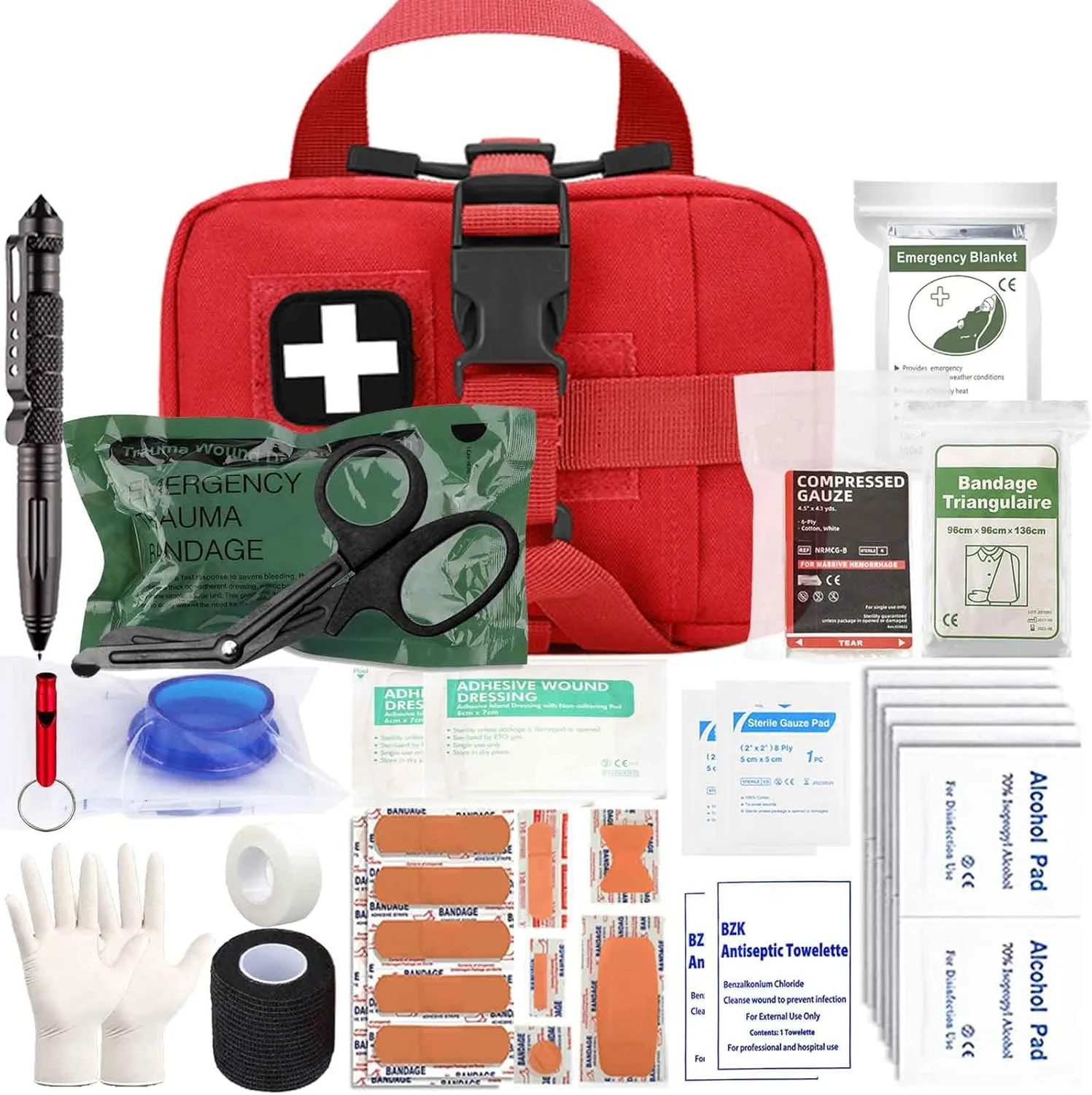 Ifak Med Trauma Kit, Red Molle Tactical Emergency First Aid Kit,Military Survival Molle EMT Medical Kit Refill Supplies Fot Duty Belt(Red)