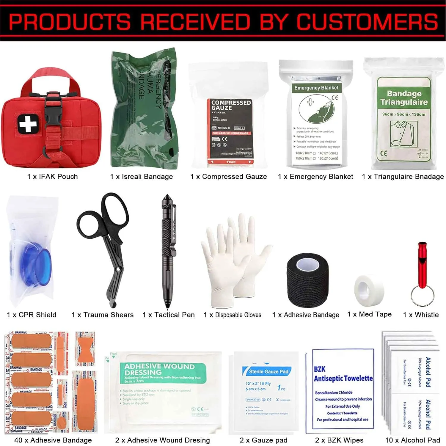 Ifak Med Trauma Kit, Red Molle Tactical Emergency First Aid Kit,Military Survival Molle EMT Medical Kit Refill Supplies Fot Duty Belt(Red)