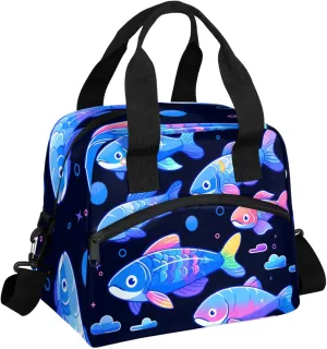 Illuminated Fish Insulated Lunch Bag Reusable Lunch Box Leisure Coffee Portable Lunch Tote Bag With Detachable Adjustable Shoulder Strap Suitable for Men and Women for Work, Picnic, Camping