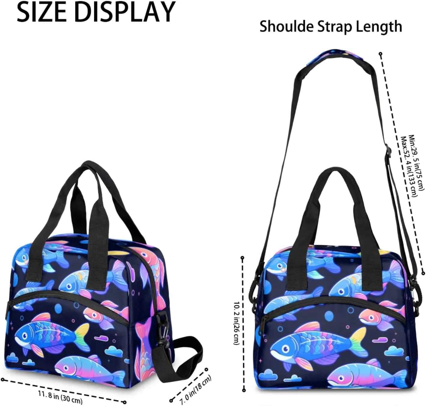 Illuminated Fish Insulated Lunch Bag Reusable Lunch Box Leisure Coffee Portable Lunch Tote Bag With Detachable Adjustable Shoulder Strap Suitable for Men and Women for Work, Picnic, Camping