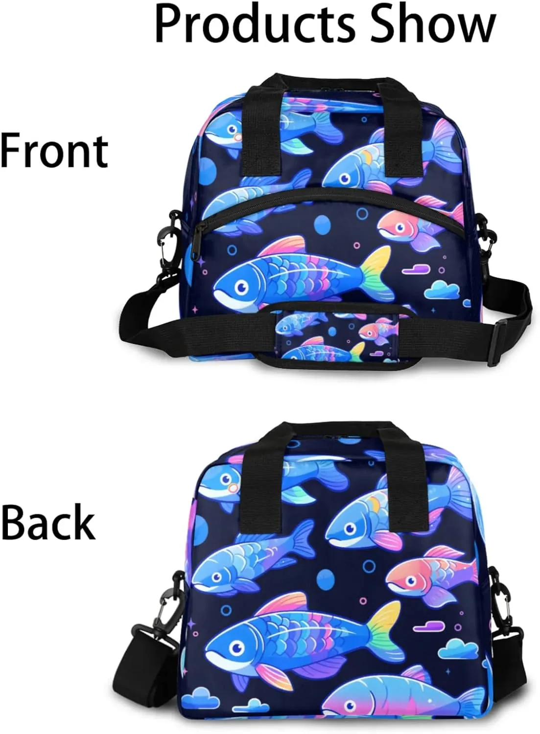 Illuminated Fish Insulated Lunch Bag Reusable Lunch Box Leisure Coffee Portable Lunch Tote Bag With Detachable Adjustable Shoulder Strap Suitable for Men and Women for Work, Picnic, Camping