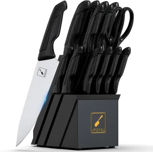imarku Knife Block Set, Japanese High Carbon Stainless Steel Knives Set for Kitchen, 14-Piece Kitchen Knife Set with Block, Ultra Sharp Black Knife Set, Dishwasher Safe, Gifts for Men and Women