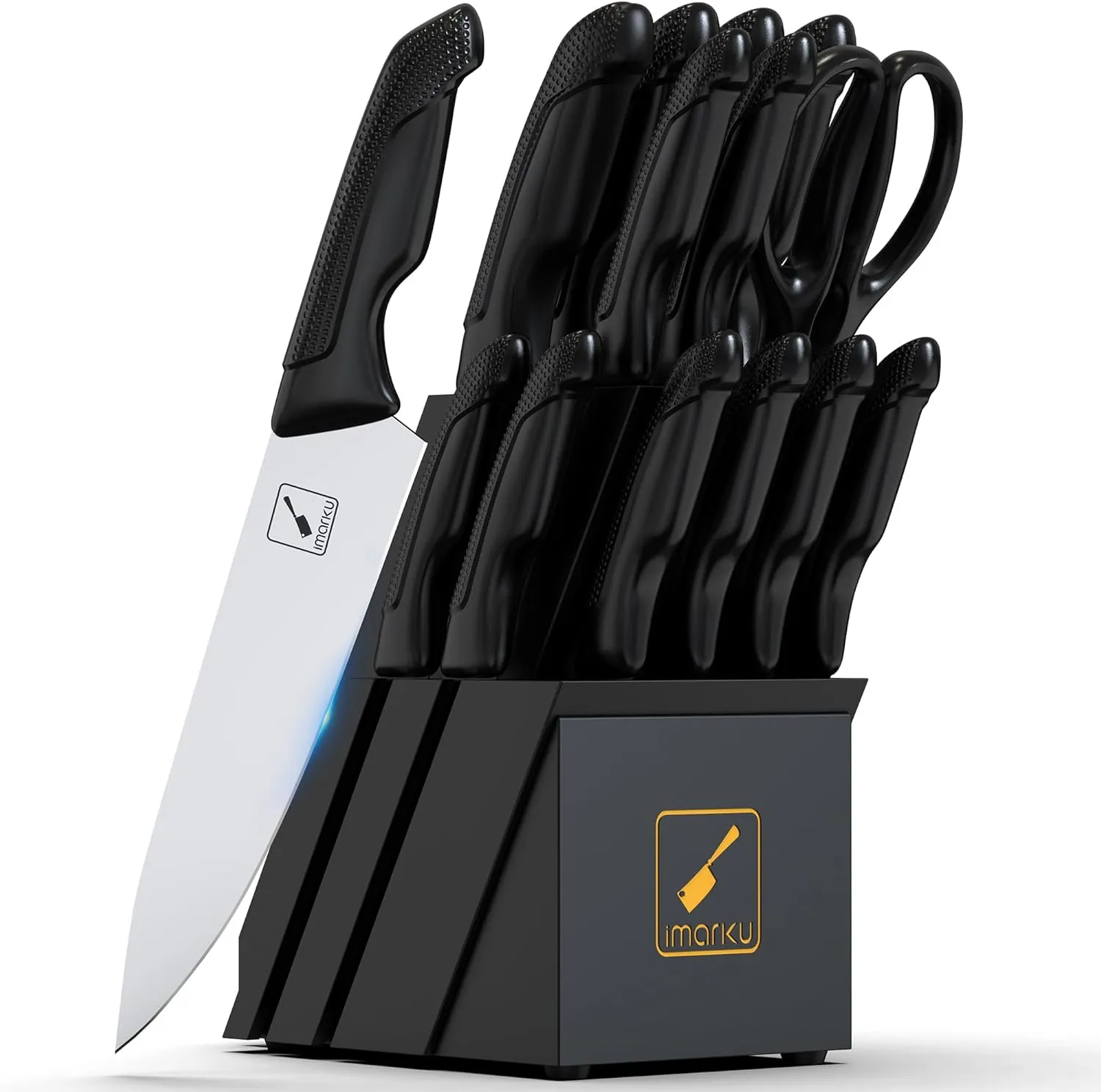 imarku Knife Block Set, Japanese High Carbon Stainless Steel Knives Set for Kitchen, 14-Piece Kitchen Knife Set with Block, Ultra Sharp Black Knife Set, Dishwasher Safe, Gifts for Men and Women