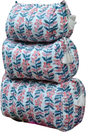 INDACORIFY Cosmetic Bag Hand Block Print Waterproof Toiletry Cotton Fabric 3 Pieces Quilted Make up Pouch Set