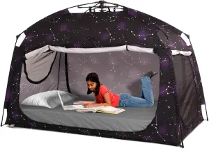 Indoor Instant Privacy Bed Tent for Sleeping,Quick Set-up Bed Canopies,Portable Bed Drapes with Large Space and 3 Doors (Starry, Twin)