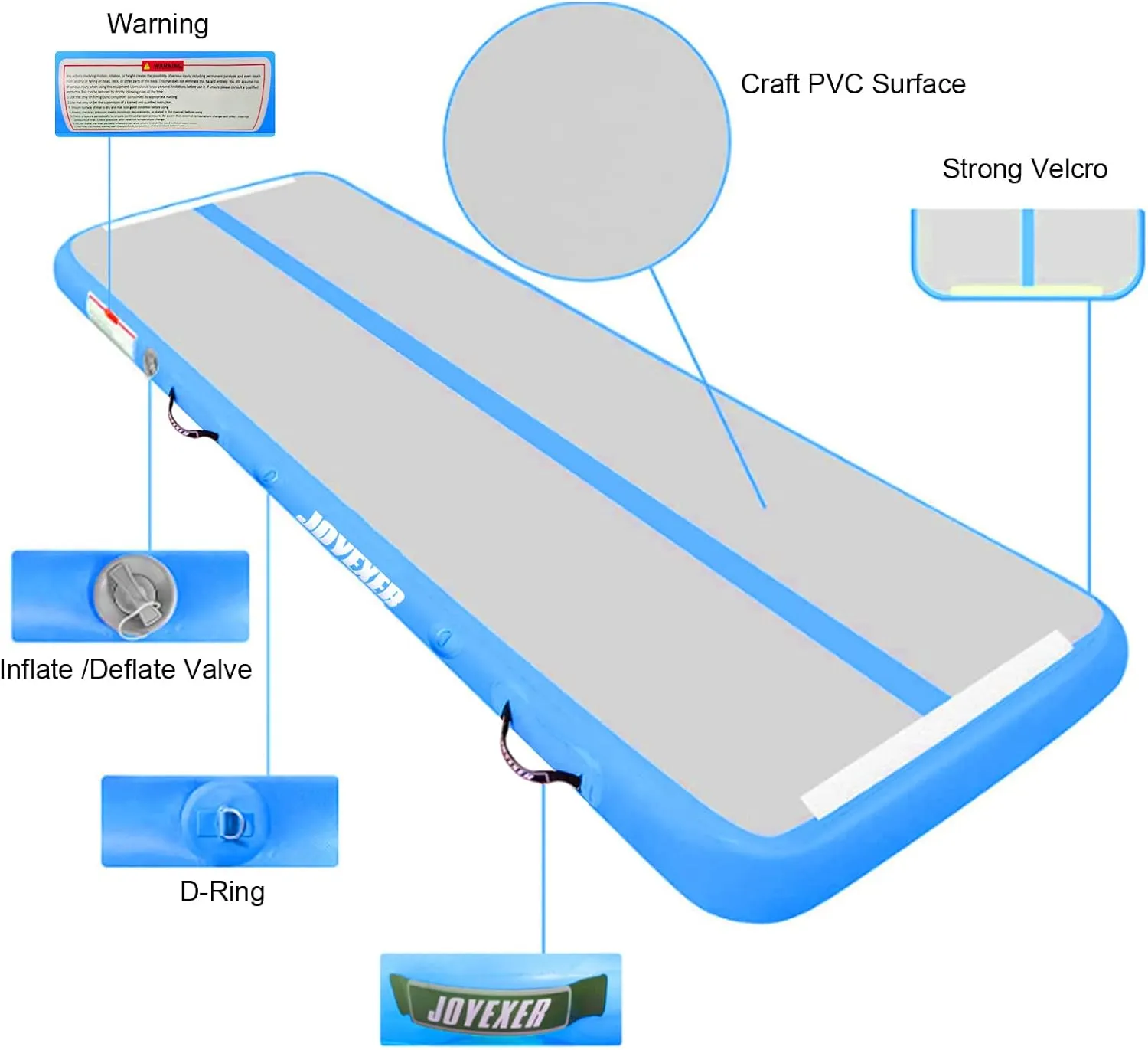 Inflatable Air Gymnastics Mat 6.6ft 10ft 13ft 16ft Tumbling Training Mat with Carry Bag Electric Pump For Home, Outdoor, Gym, Cheerleading, Yoga, Water Exercise
