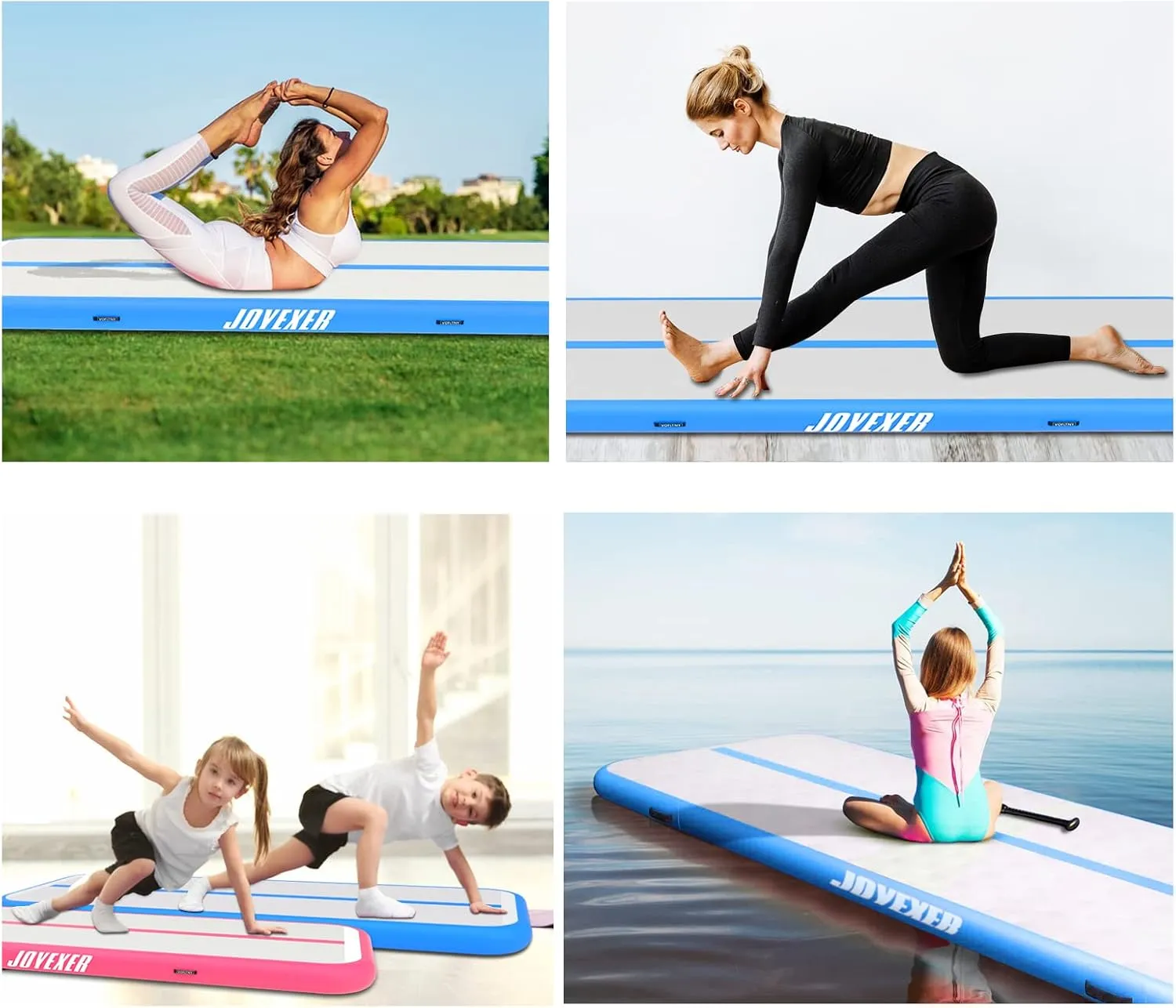 Inflatable Air Gymnastics Mat 6.6ft 10ft 13ft 16ft Tumbling Training Mat with Carry Bag Electric Pump For Home, Outdoor, Gym, Cheerleading, Yoga, Water Exercise