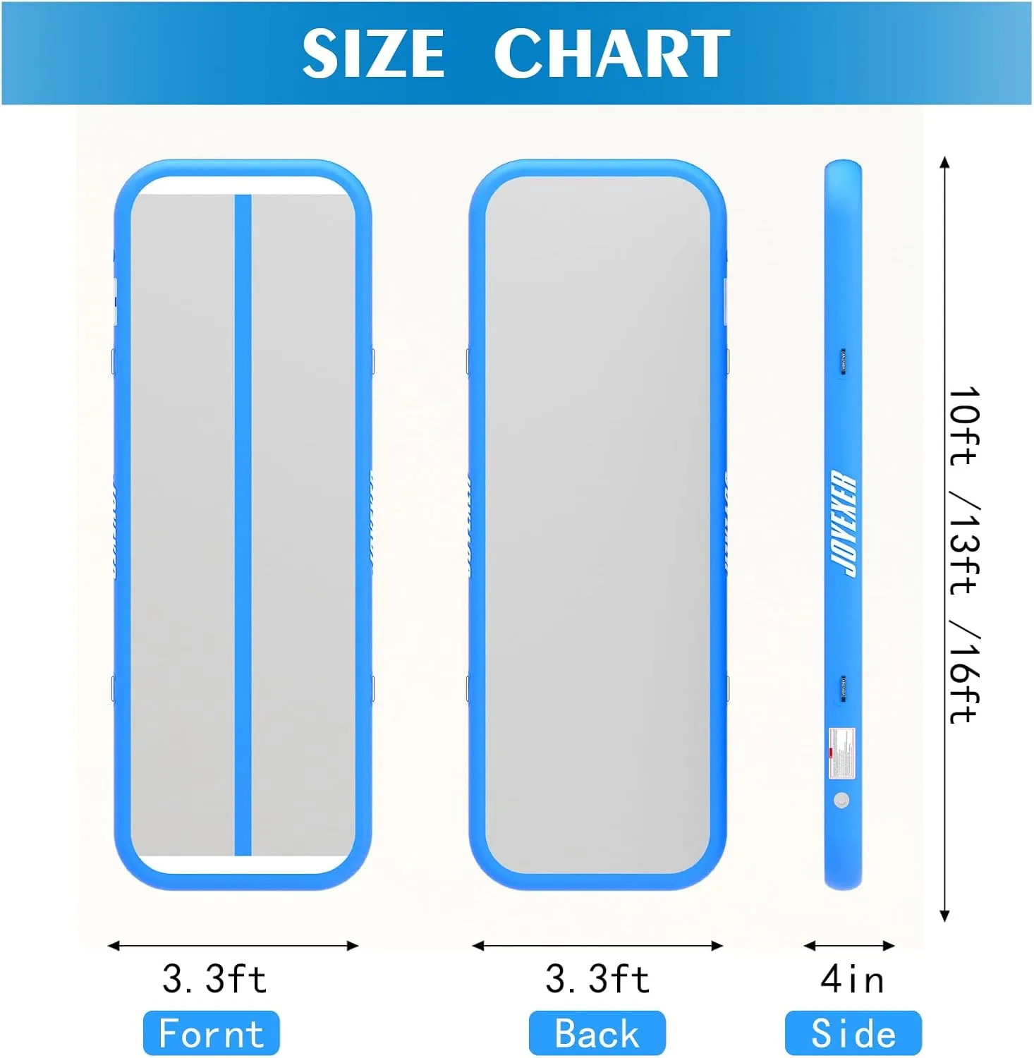 Inflatable Air Gymnastics Mat 6.6ft 10ft 13ft 16ft Tumbling Training Mat with Carry Bag Electric Pump For Home, Outdoor, Gym, Cheerleading, Yoga, Water Exercise