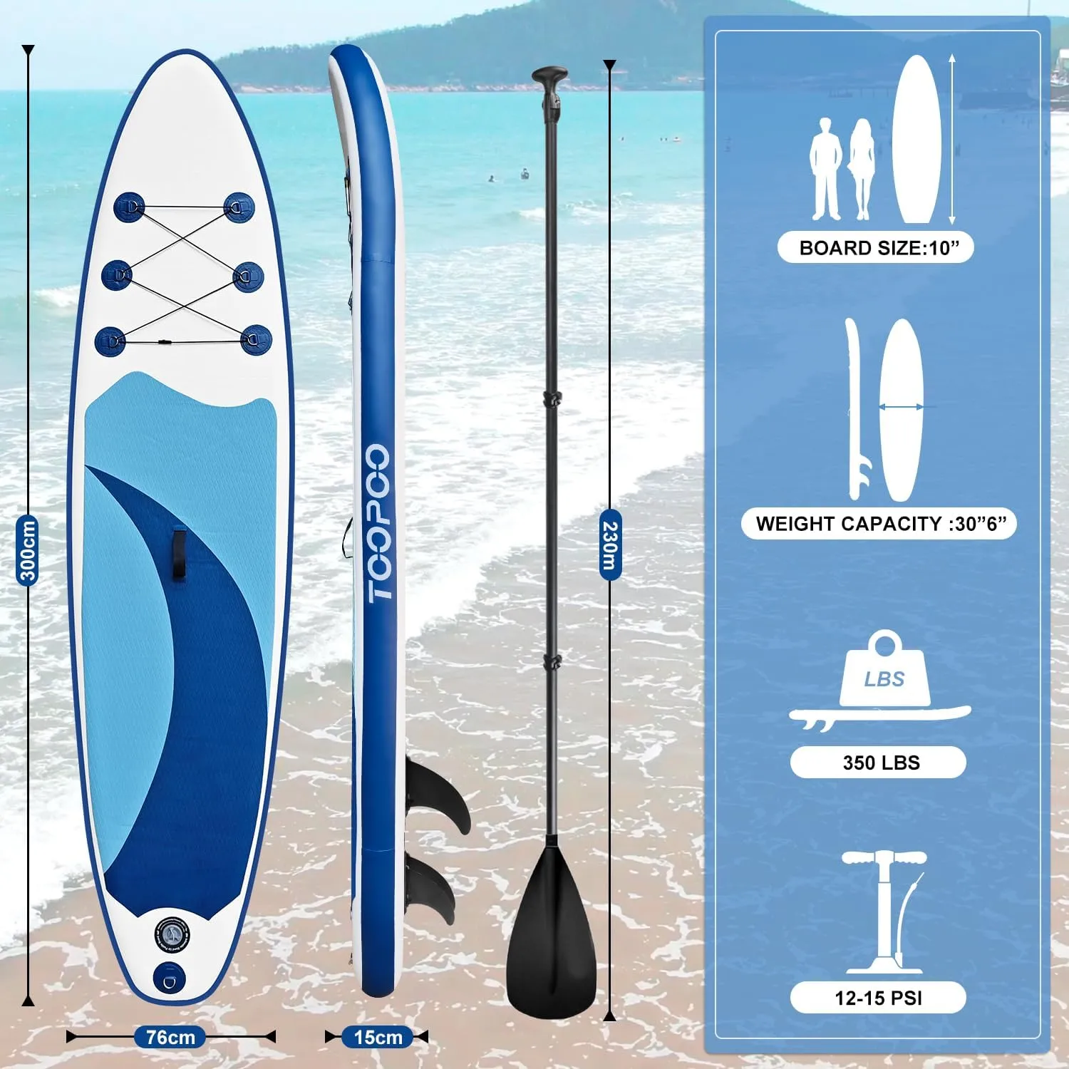 Inflatable Stand Up Paddle Board 10‘6‘‘x33‘‘- Ultra-Light SUP with Backpack, Pump, Paddle, Coil Leash, 3 Fins, Repair Kit, Stable Design, Non-Slip EVA Deck for Adults & Youth