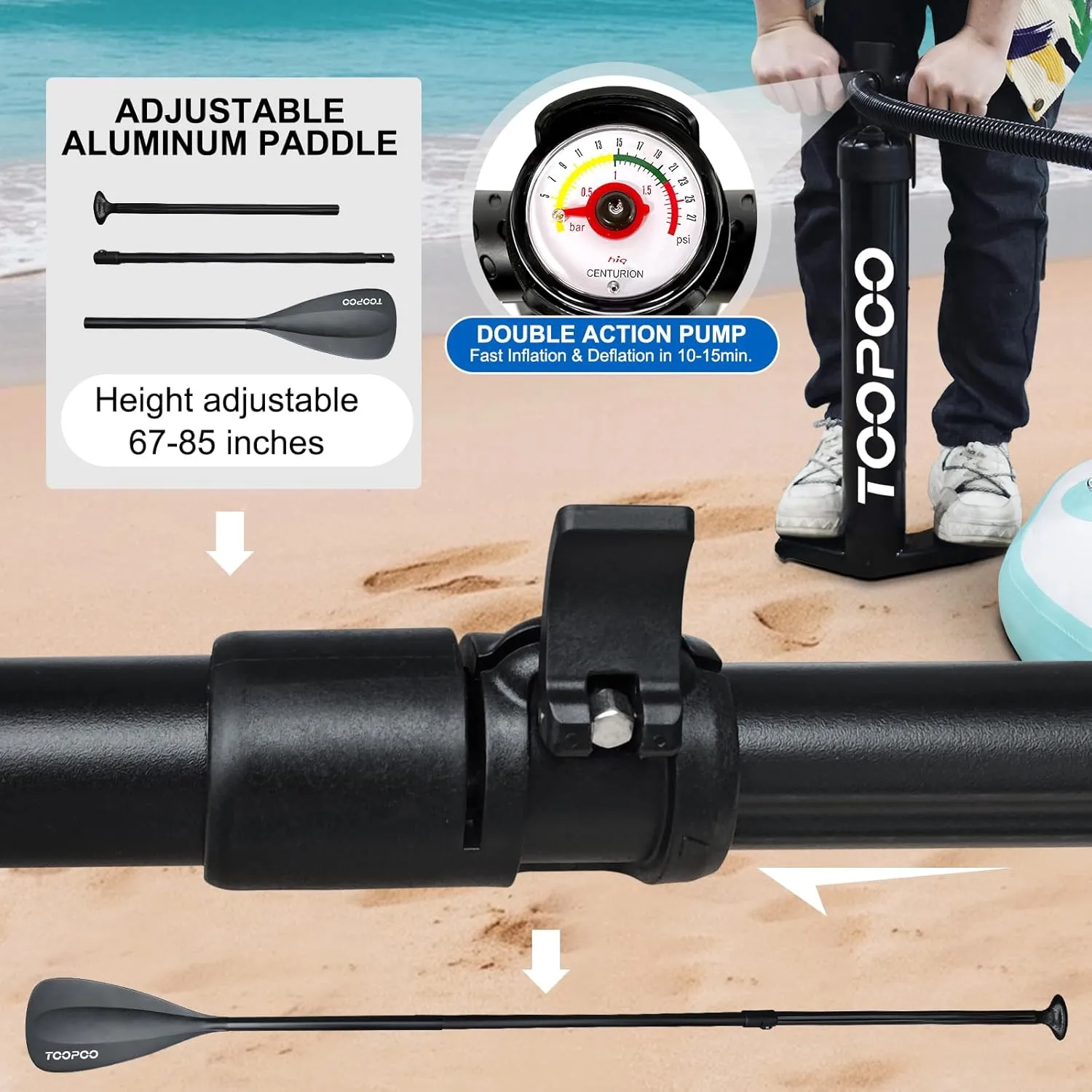 Inflatable Stand Up Paddle Board 10‘6‘‘x33‘‘- Ultra-Light SUP with Backpack, Pump, Paddle, Coil Leash, 3 Fins, Repair Kit, Stable Design, Non-Slip EVA Deck for Adults & Youth