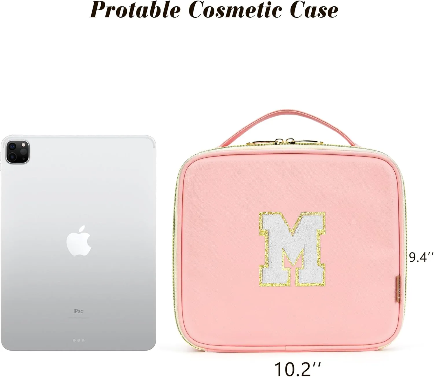 Initials Travel Makeup Case Birthday Mothers Day Gifts for Women, Personalized Makeup Cosmetic Train Case Organizer with Adjustable Dividers, Makeup Organizer Bag for Make up Brushes, Pink, B.