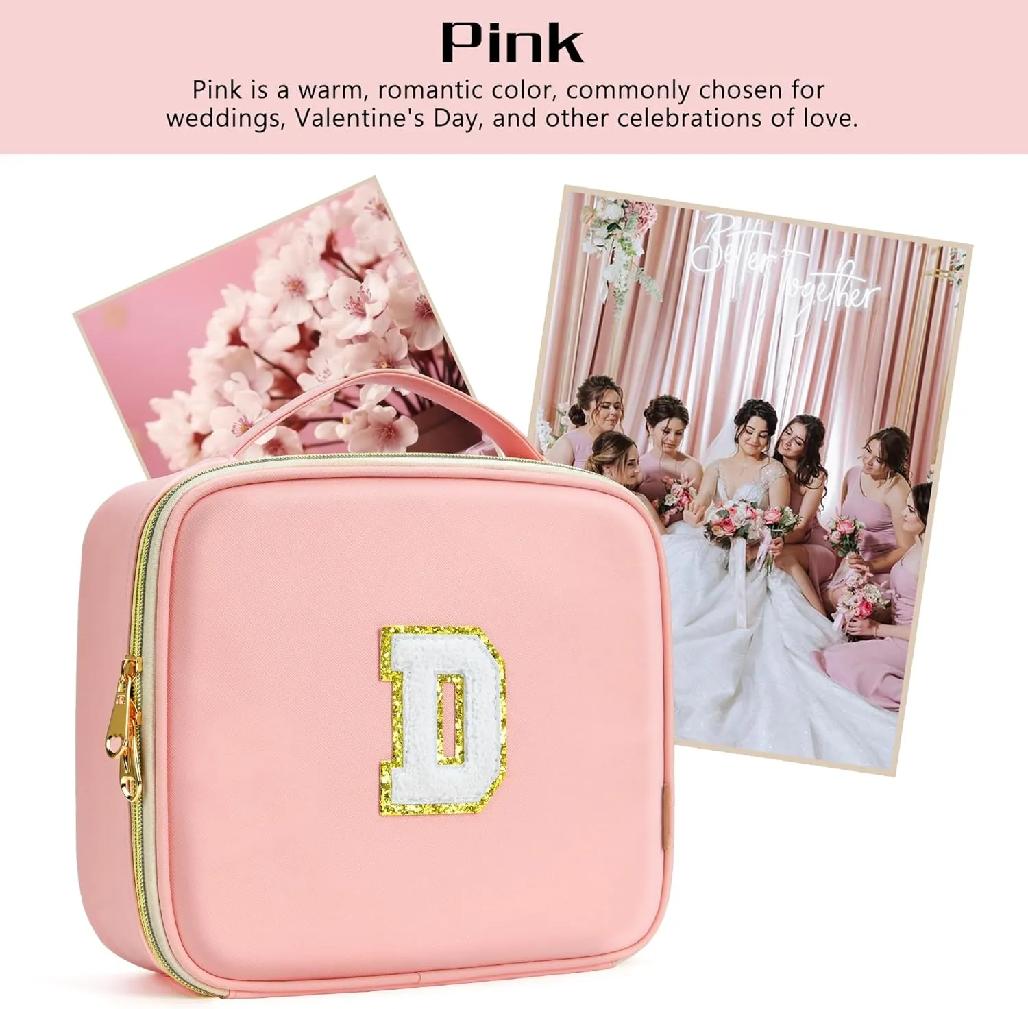 Initials Travel Makeup Case Birthday Mothers Day Gifts for Women, Personalized Makeup Cosmetic Train Case Organizer with Adjustable Dividers, Makeup Organizer Bag for Make up Brushes, Pink, B.