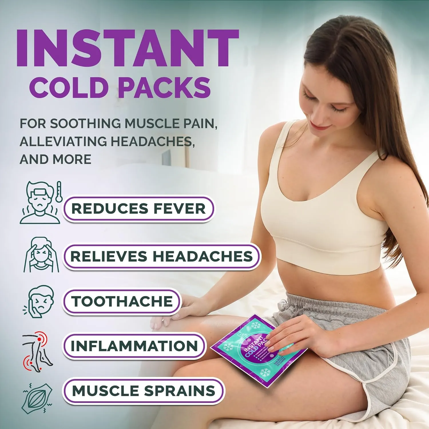 Instant Ice Cold Pack (6” x 5”) - 25 Packs Disposable Instant Ice Packs for Injuries | Cold Compress Ice Pack for Pain Relief, Swelling, First Aid, Toothache, & Outdoor Activities -Subscribe & Save