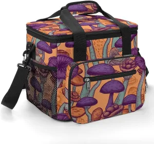 Insulated Camping Cooler Bag, Hippie Art Mushrooms Print Ice Pack with Leakproof Lining 22.5L Capacity Portable Thermal Bag for Camping,Picnic