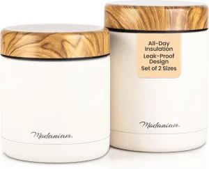 Insulated Food Jars, Set of 2 Pack Insulated Food Jar, Thermos for Hot Food & Soup, Compact Stainless Steel Vacuum Lunch Containers 16 oz, 12 oz (Vanilla (Off White)