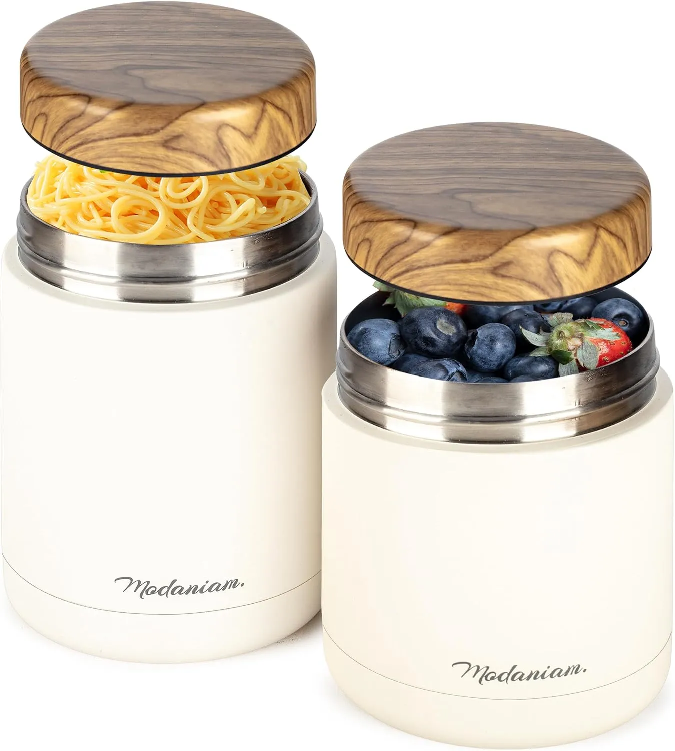 Insulated Food Jars, Set of 2 Pack Insulated Food Jar, Thermos for Hot Food & Soup, Compact Stainless Steel Vacuum Lunch Containers 16 oz, 12 oz (Vanilla (Off White)
