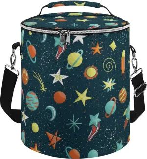 Insulated Leakproof Beach Cooler Bag, Space Meteor Spaceship Portable Waterproof Storage Bag with Adjustable/Removable Shoulder Strap and Double Zipper Closure for Outdoor Camping Beach Day Travel