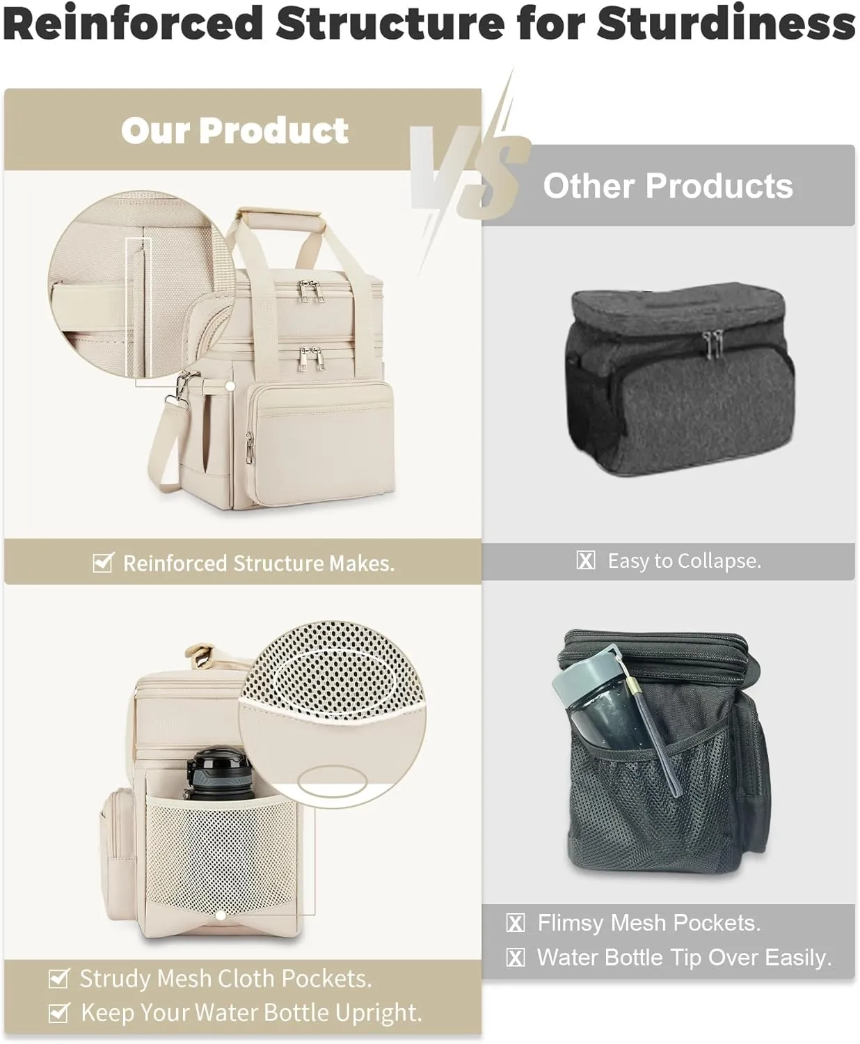 Insulated Lunch Bag & Lunch Box for Women - Double Deck Reusable Lunch Bag for Men Tote Cooler Bag Leakproof Soft Expandable - Large Lunchbox for Work/Adult/Picnic/Outdoor(Cream，15L)