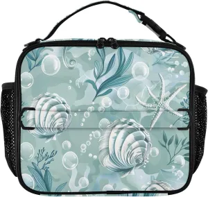 Insulated Lunch Bag Lunch box Cooler Bag for Women Men Seashells Algae Bubbles Reusable Portable with Shoulder Strap