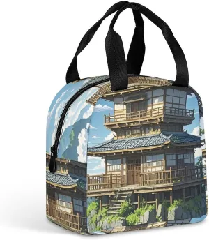 Insulated Lunch Bag Meal Bag, Japanese Architecture Printed Wide Opening Lunch Bag Reusable Leak-proof Meal Bag for Work Picnic Beach Trip Office Travel