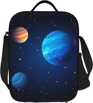 Insulated Lunch Bag with Shoulder Strap, Reusable Lunch Box with Handle, Leakproof Thermal Meal Cooler Travel Tote Shoulder Bag Handbags for Office Work Picnic, Universe Planets Starry Sky