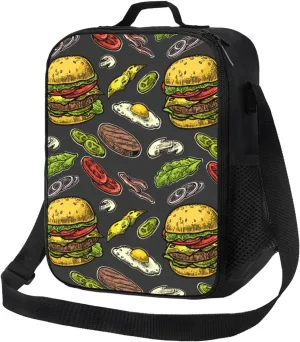 Insulated Lunch Bags for Women Men Work - Cute Hamburger Beef Vegetables Adult Lunch Box for Women Men, Soft Cooler Bag Insulated, Small Lunch Tote Bag with Adjustable Shoulder Strap