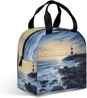 Insulated Lunch Bag,The Seaside Lighthouse Print Lunch Tote Bag,leakproof Thermal Cooler Sack Food Handbags