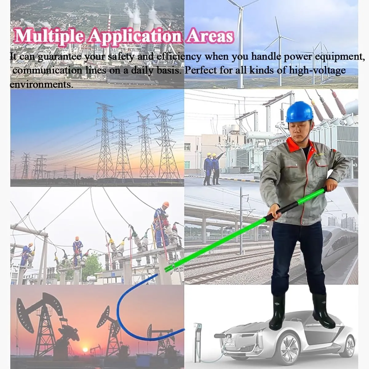 Insulated Rescue Hook, High Voltage Electricity Anti-electrocution Lifeguard Rod Emergency Lifesaving Pole Pulling Man Hook Electrical Shock Safety Tools For Firefighter Electrician Electric Worker(Gr